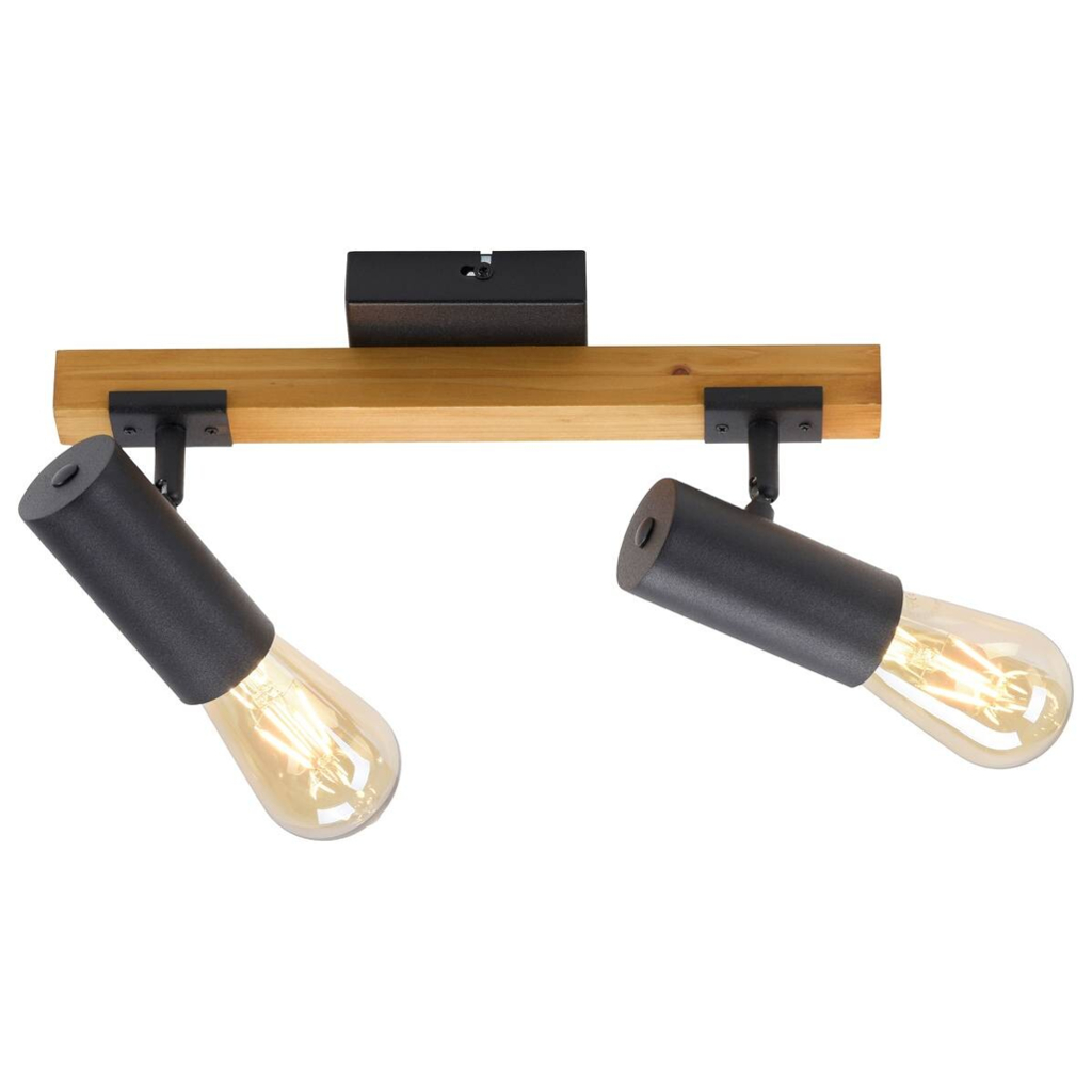 Just Light Deckenleuchte PILON 15162-18 natur schwarz Metall Holz B/H/T: ca. 35x18x10 cm E27 2 Brennstellen