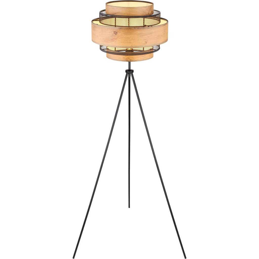 GLOBO Stehlampe SOENI 15650S schwarz natur Metall MDF H/D: ca. 150x60 cm E27 1 Brennstellen
