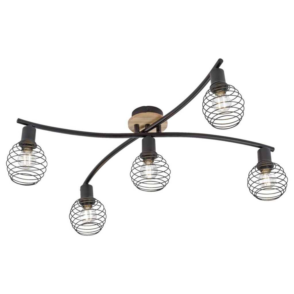 Just Light Deckenleuchte 15925-79 Eugen natur schwarz Aluminium Holzwerkstoff B/H/L: ca. 67x20x70 cm 5 Brennstellen
