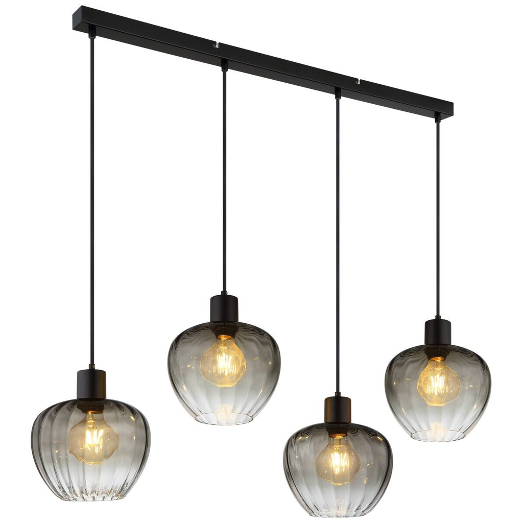 GLOBO Pendelleuchte TOY 30140408 schwarz Rauch Glas Metall B/H/L: ca. 108x120x24 cm E27 4 Brennstellen