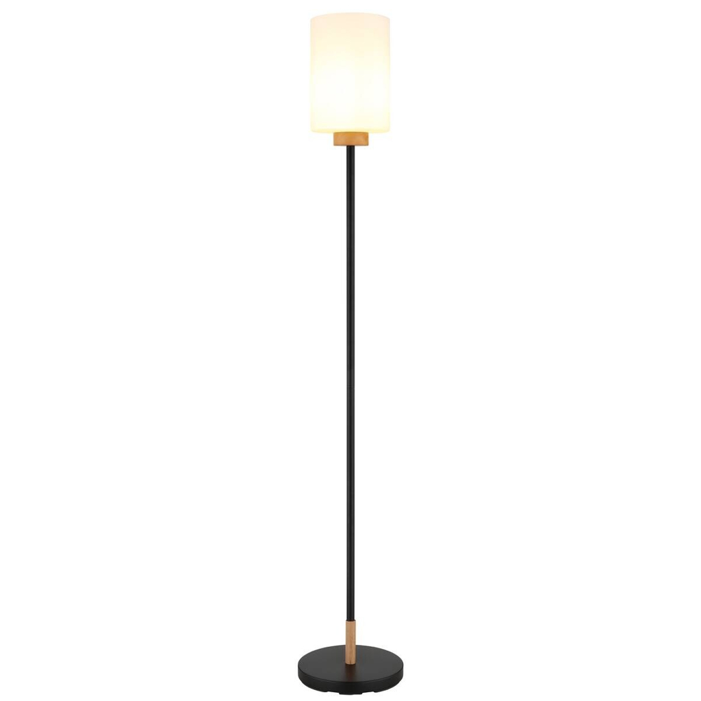 GLOBO Stehlampe Opal schwarz Metall Glas H/D: ca. 150x25 cm E27 1 Brennstellen