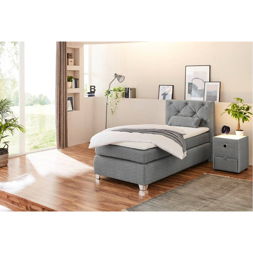 Boxspringbett  grau Flachgewebe Liegefläche B/L: ca. 90x200 cm