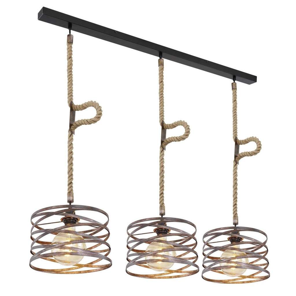 GLOBO Pendelleuchte MARCO 15641-3H schwarz rostfarbig Metall Hanfseil B/H/L: ca. 28x120x115 cm 3 Brennstellen