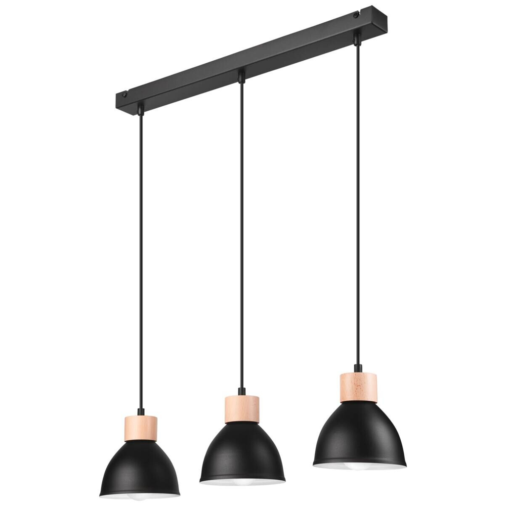 Lamkur Pendelleuchte schwarz Stahl Holz B/H/L: ca. 13x80x70 cm E27 3 Brennstellen
