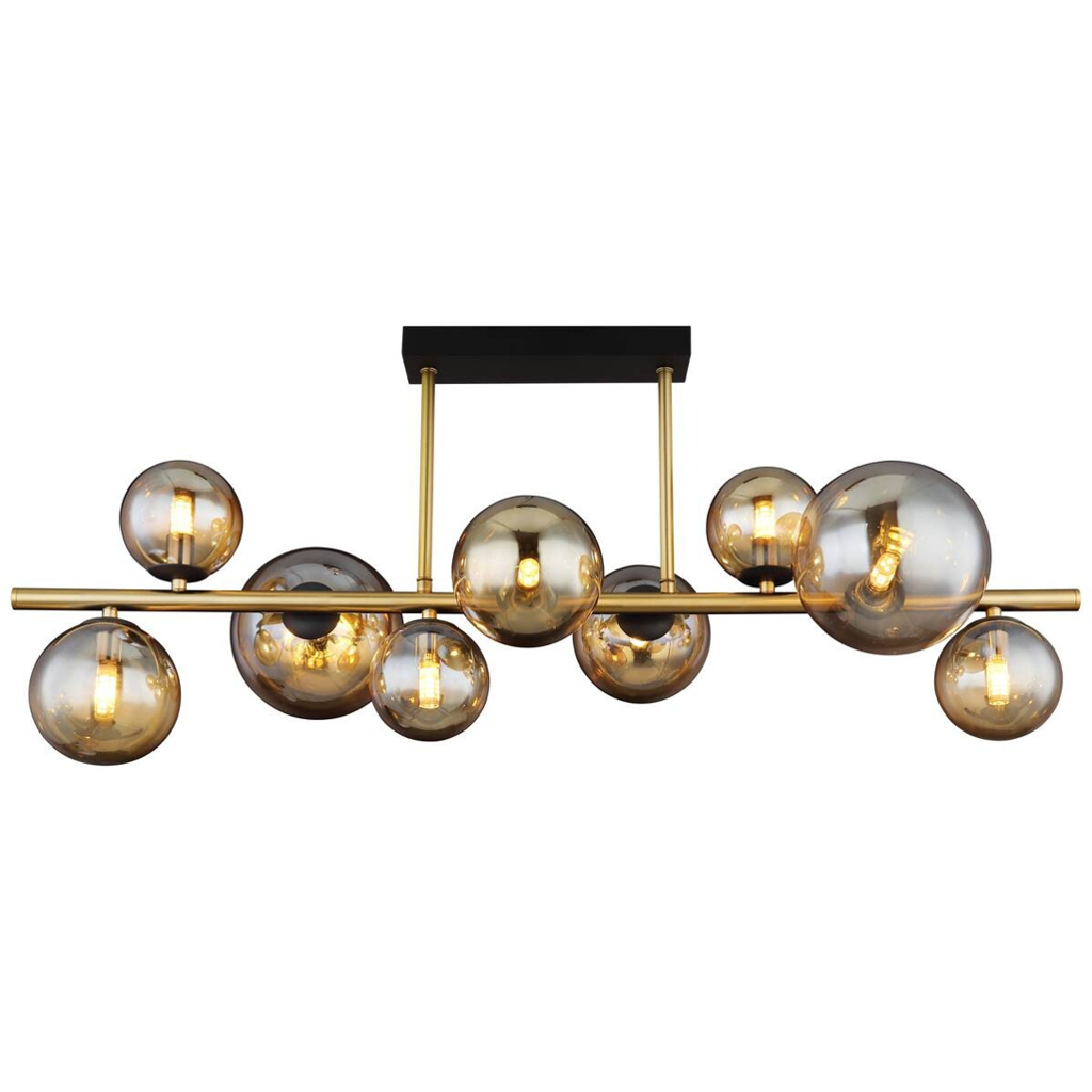 GLOBO Deckenleuchte 56135-9D amber schwarz messing Glas Metall B/H/L: ca. 30x38x87 cm G9 9 Brennstellen