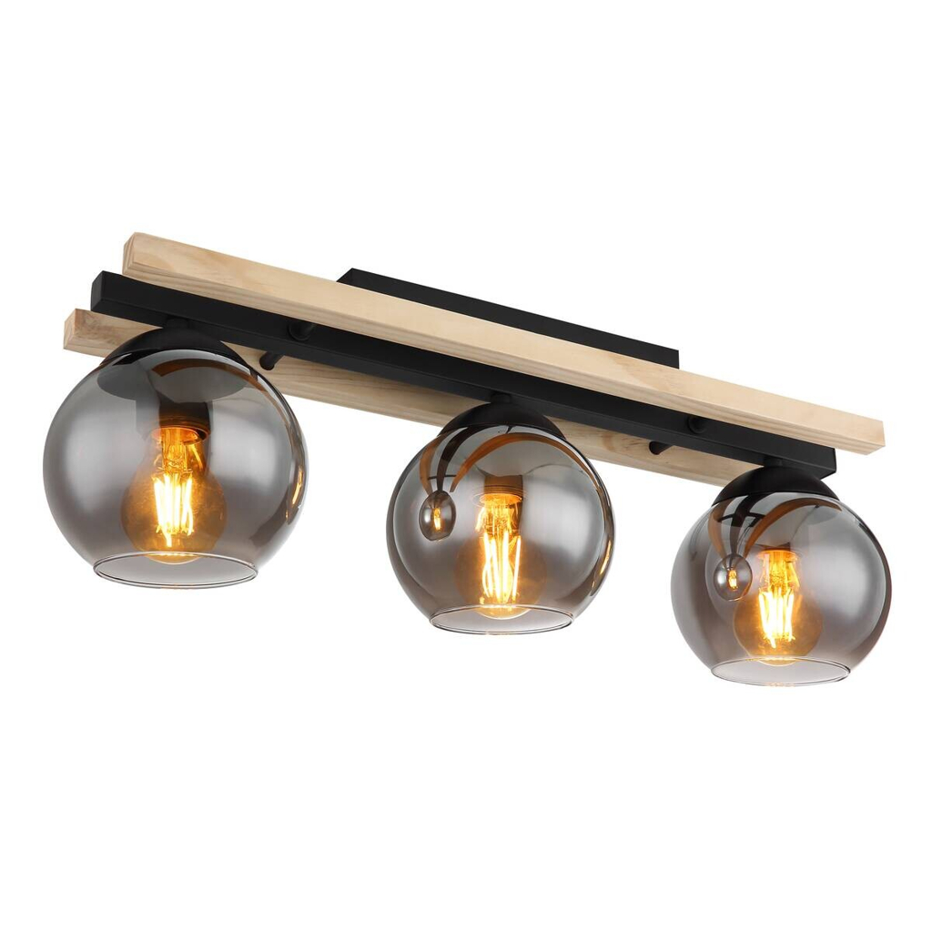 GLOBO Pendelleuchte Conni schwarz Rauch Metall Glas B/H/T: ca. 15x20,5x60 cm E27 3 Brennstellen