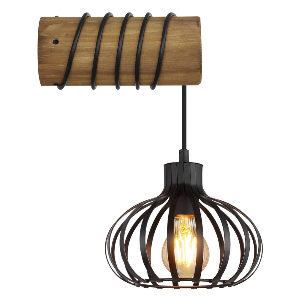 GLOBO Wandleuchte schwarz braun Metall Holz B/H: ca. 20x59 cm E27 1 Brennstellen