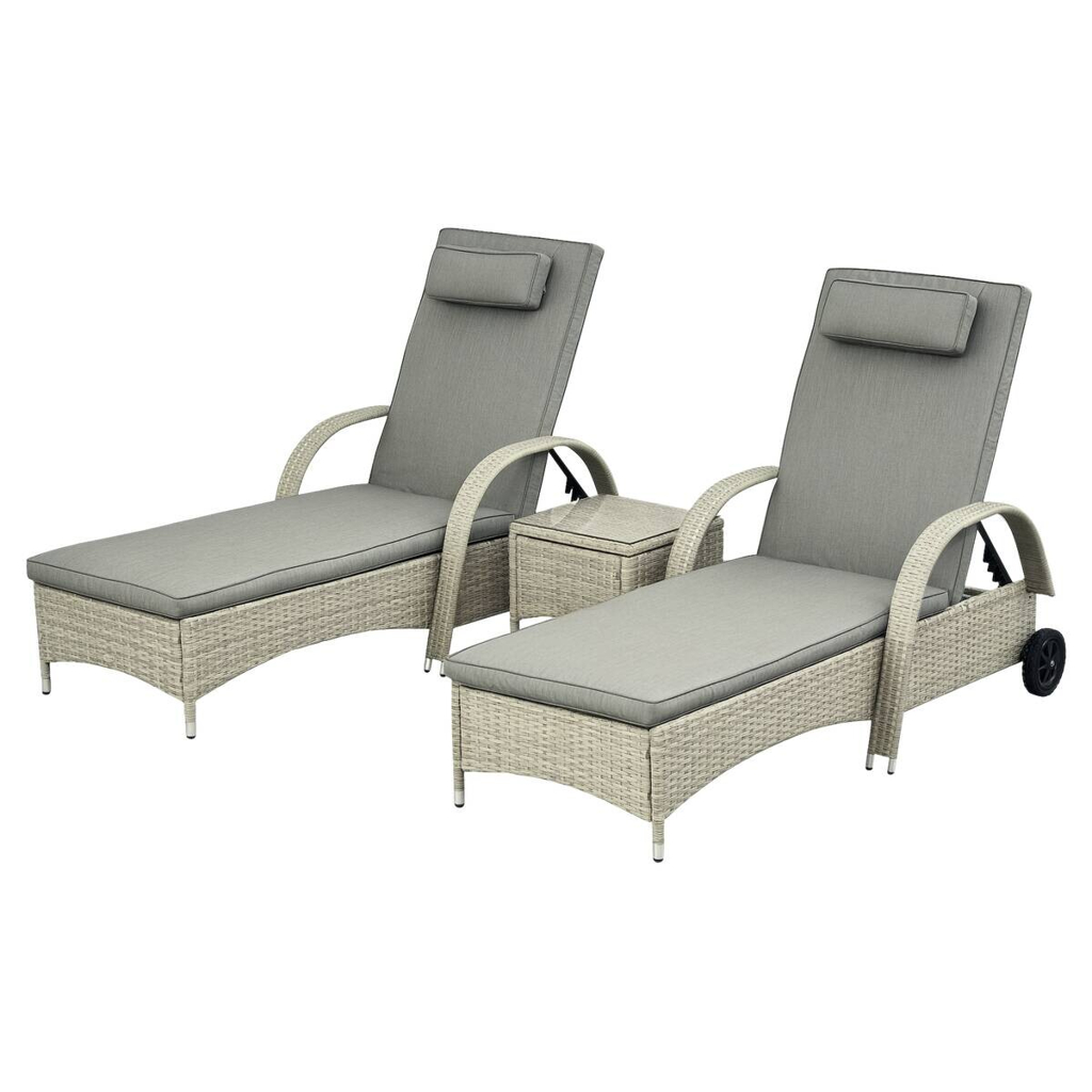 Outsunny Gartenliege-Set mit Tisch grau Polyrattan B/H/L: ca. 73x103x200 cm