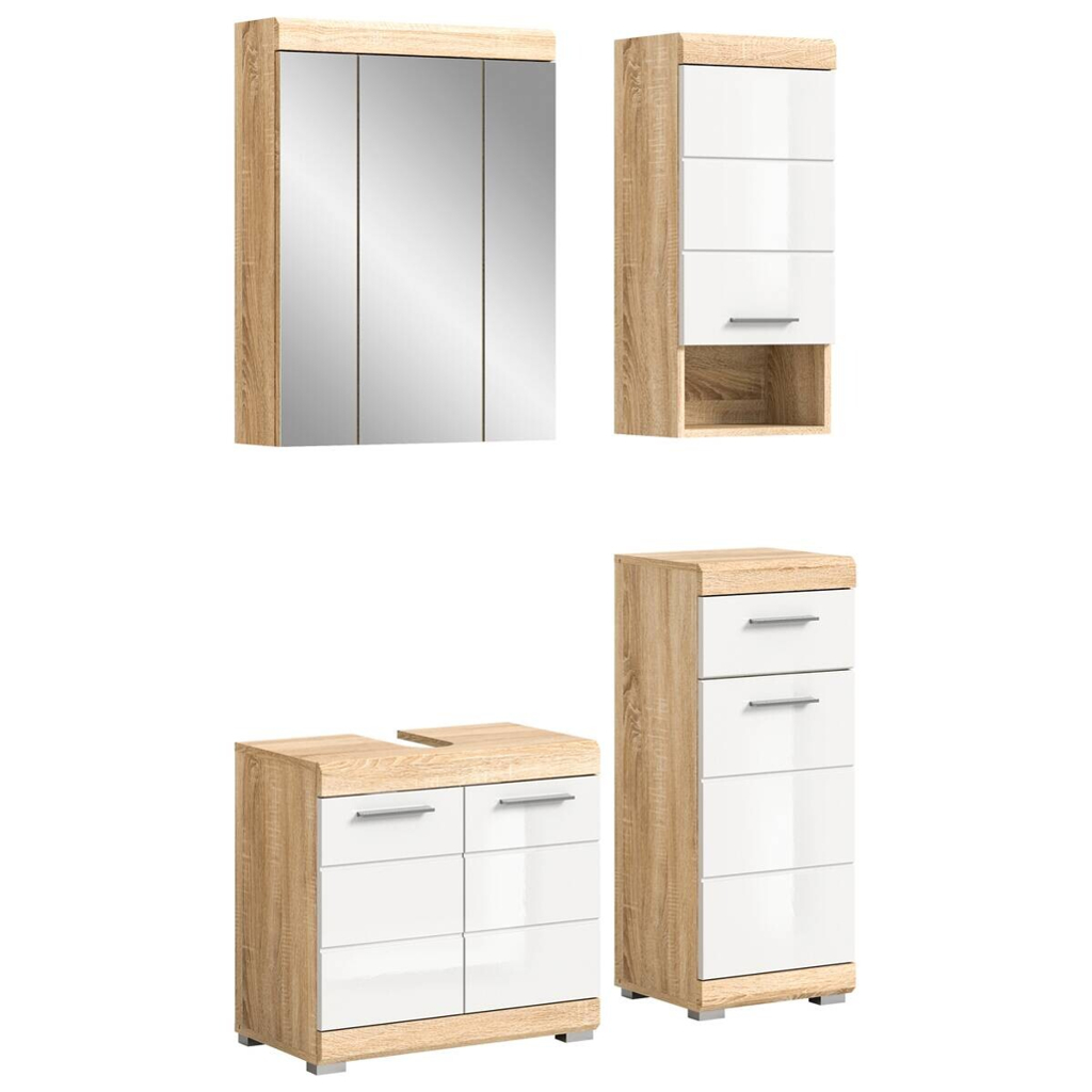 Badezimmer-Set LAMBADA Eiche Sonoma hell Nachbildung weiß Hochglanz B/H/T: ca. 112x191x34 cm