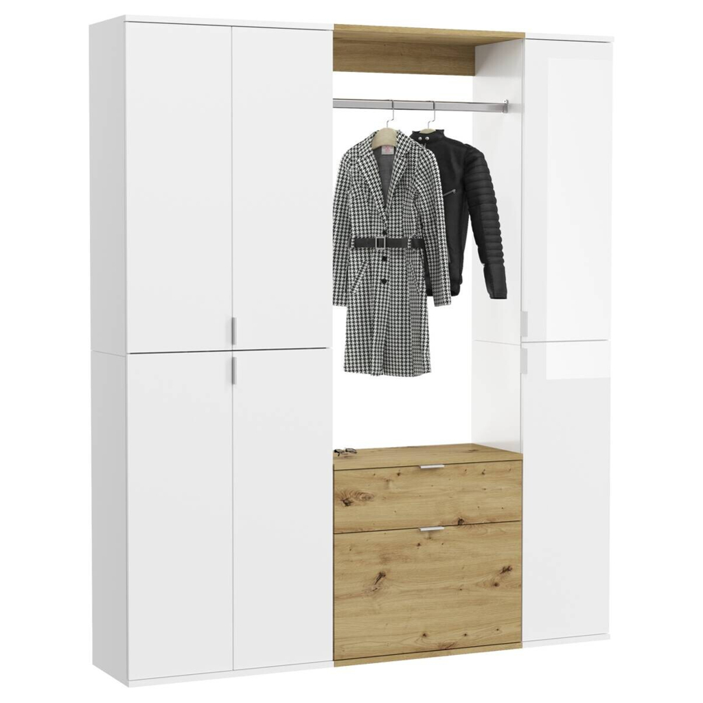 Garderobe PROJEKT weiß Eiche Artisan Nachbildung weiß Hochglanz B/H/T: ca. 152x193x34 cm
