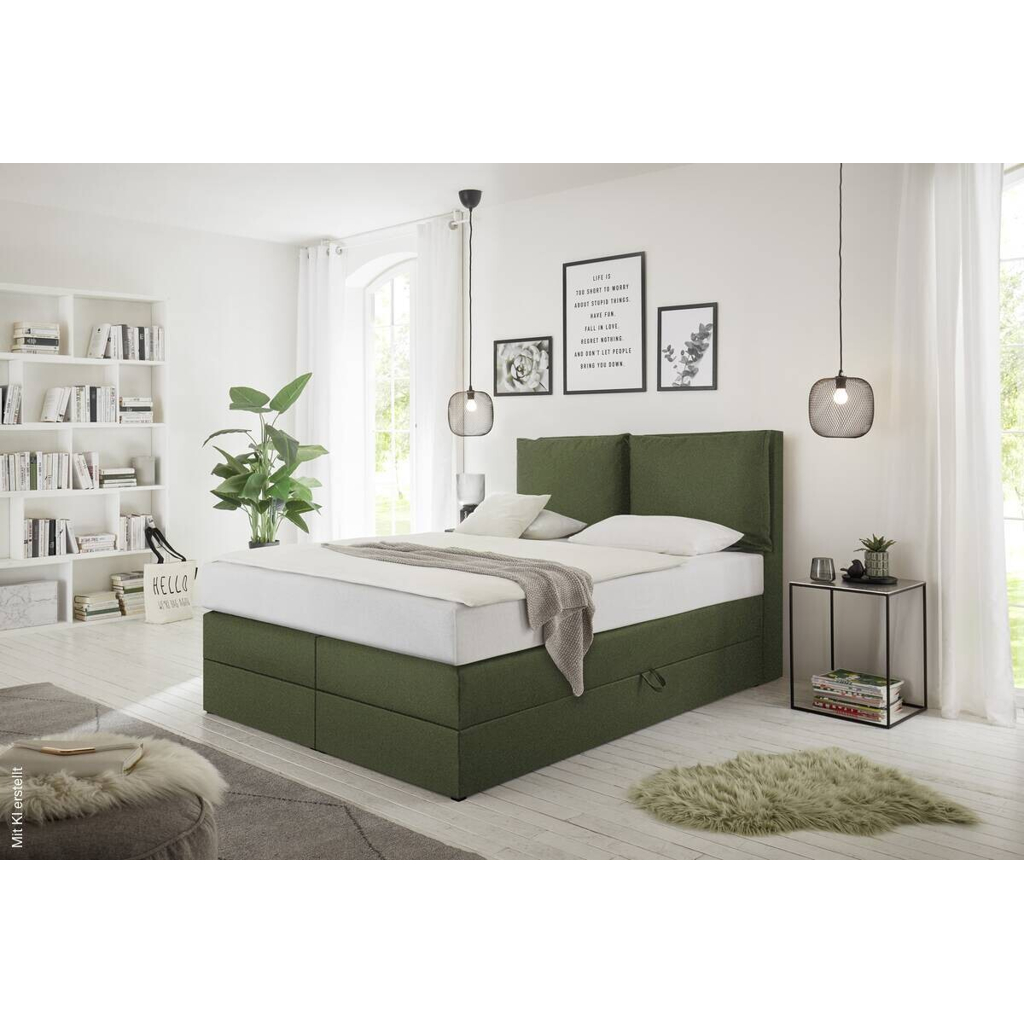 Boxspringbett Lissy olive Liegefläche B/L: ca. 140x200 cm