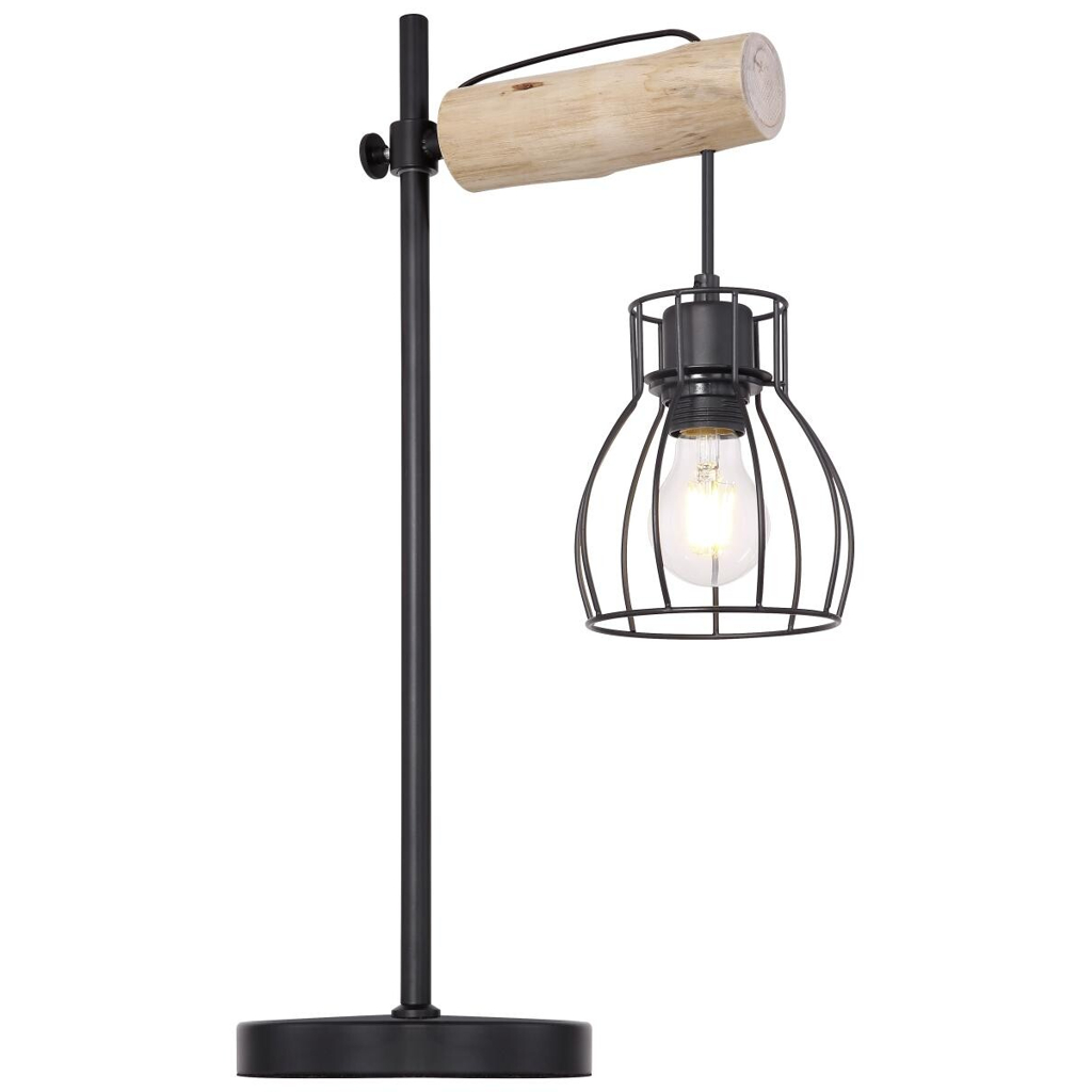 GLOBO Tischleuchte Mina schwarz Holz Metall H/L/D: ca. 55x33x18 cm E27 1 Brennstellen