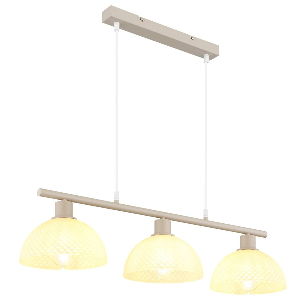 GLOBO Pendelleuchte sand champagner weiß Glas Metall PVC B/H/L: ca. 20x120x77 cm E27 3 Brennstellen