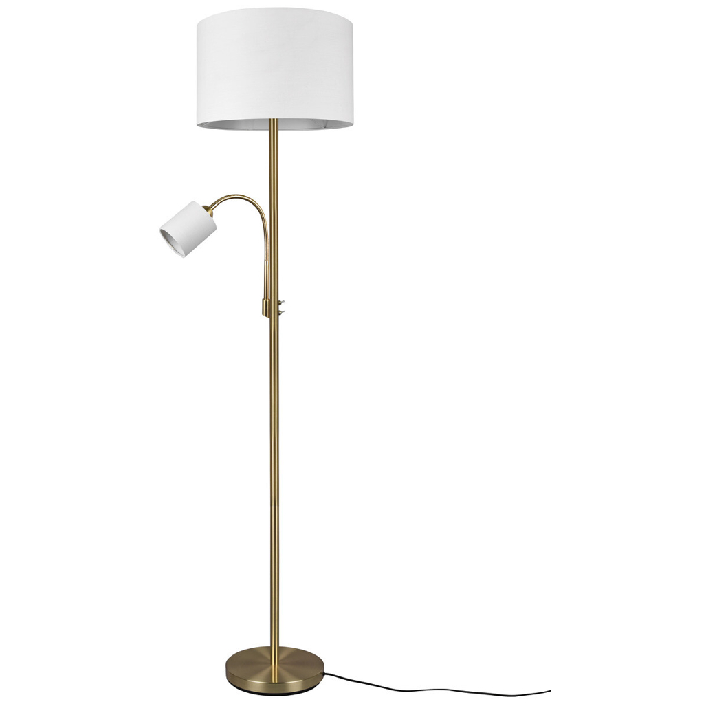 TRIO Stehlampe Hotel messing weiß Metall Stoff H/D: ca. 170x40 cm E27 2 Brennstellen