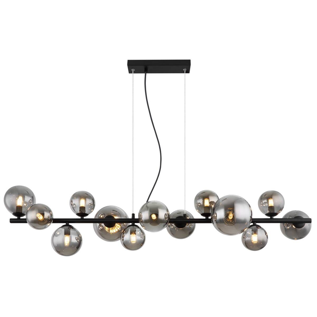 GLOBO Pendelleuchte Riha schwarz Rauch Metall Glas B/H/T: ca. 120x120x34,5 cm 13 Brennstellen