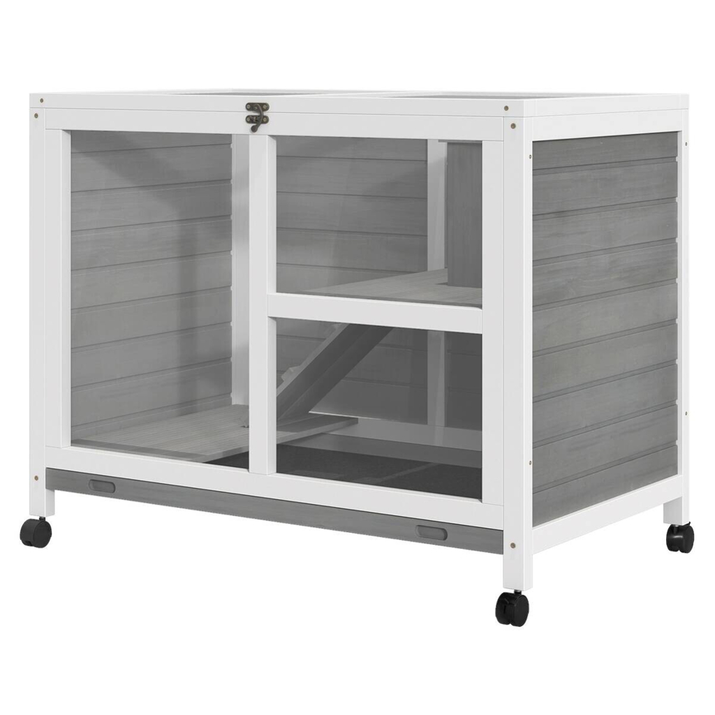 PawHut Kleintierhaus grau Holz B/H/L: ca. 53,3x73x91,5 cm