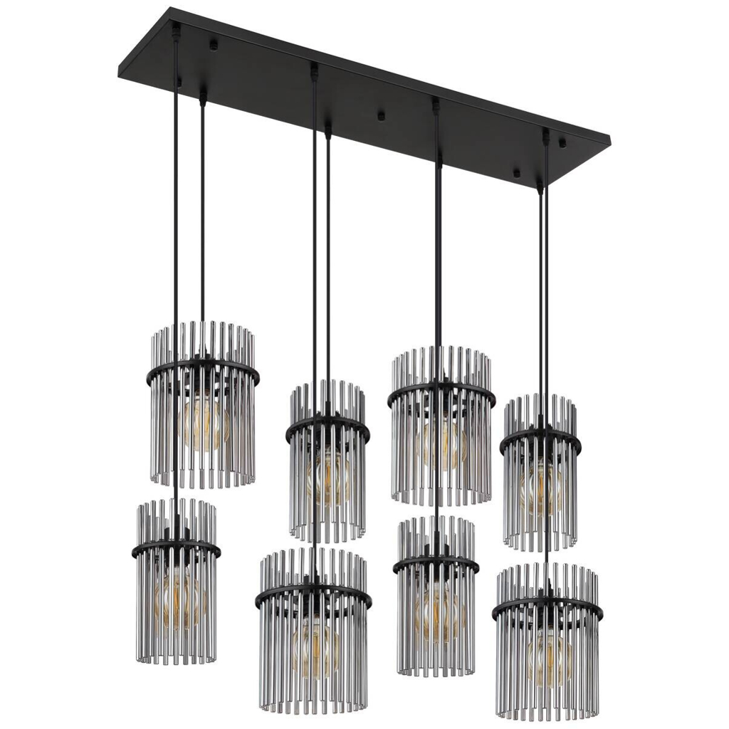 GLOBO Pendelleuchte mattschwarz schwarz Rauch Metall Glas B/H: ca. 110x125 cm E27 8 Brennstellen