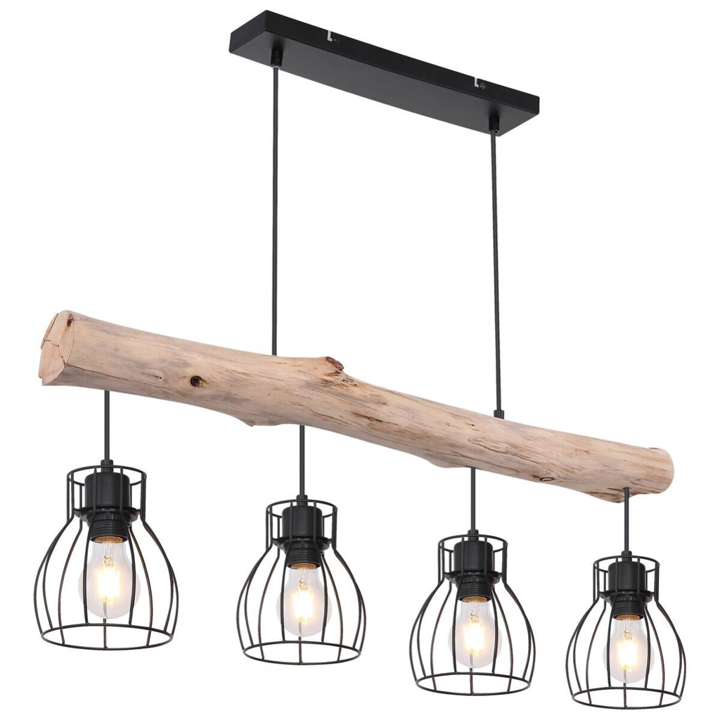 GLOBO Pendelleuchte Mina natur schwarz Holz Metall B/H: ca. 83x140 cm E27 4 Brennstellen