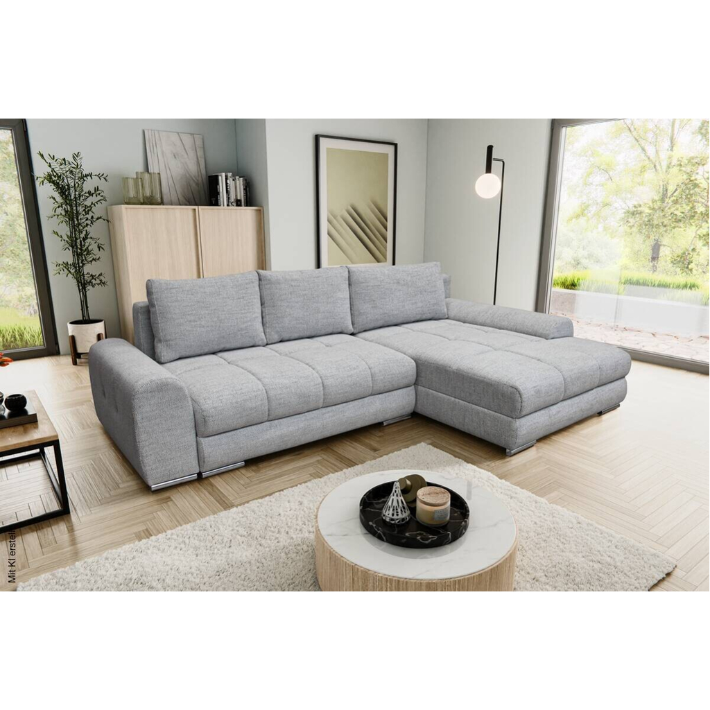 Ecksofa mit Bettfunktion und Bettkasten Lorenz hellgrau Microfaser B/H/T: ca. 284x74x180 cm