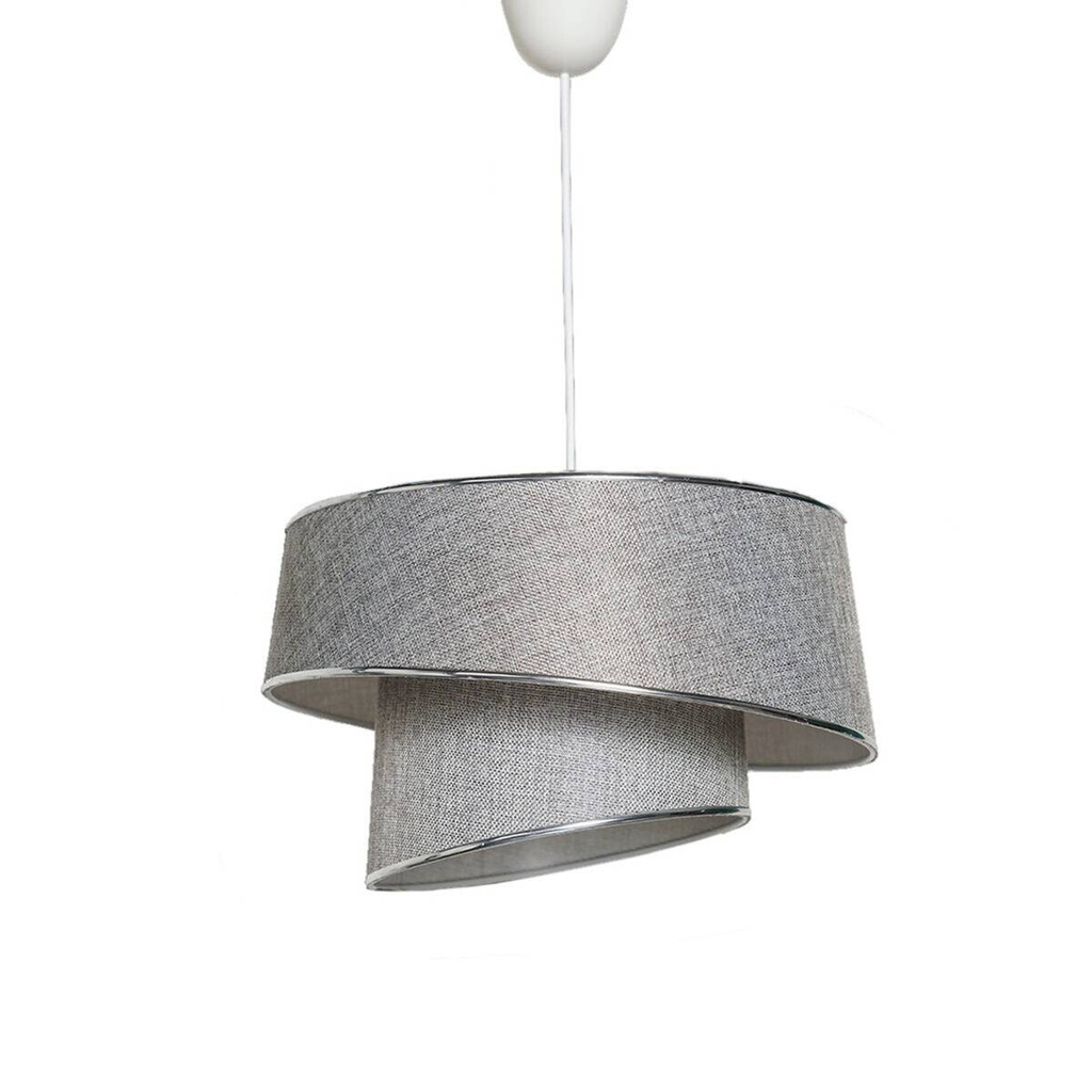 Opviq Pendelleuchte Barette grau silber Stoff Metall B/H/L: ca. 32x70x32 cm E27 1 Brennstellen