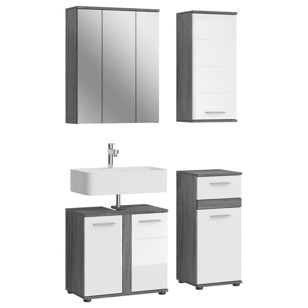 Badezimmer-Set BLAKE Rauchsilber Nachbildung weiß Hochglanz B/H/T: ca. 114x191x34 cm