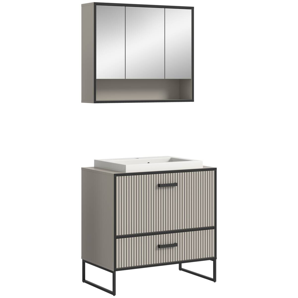 Badezimmer-Set BAGNO schwarz Kaschmirgrau Nachbildung B/H/T: ca. 80x192x48 cm