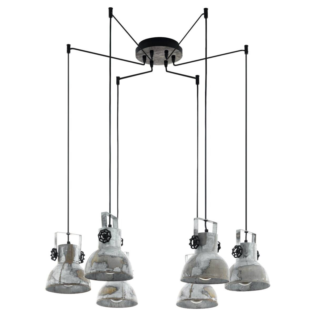 Eglo Pendelleuchte Barnstaple braun Metall Spanplatte H/L: ca. 130x18 cm E27 6 Brennstellen