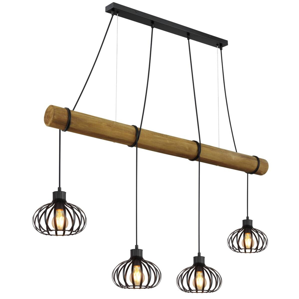GLOBO Pendelleuchte schwarz Holz Metall B/H/L: ca. 20x150x125 cm E27 4 Brennstellen