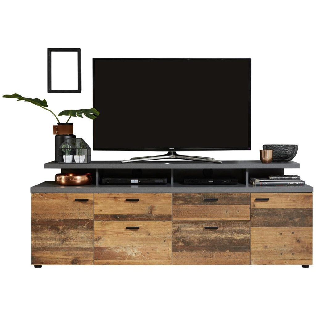 TV-Lowboard Mood Old Wood Nachbildung Beton dunkel Optik B/H/T: ca. 180x65x44 cm