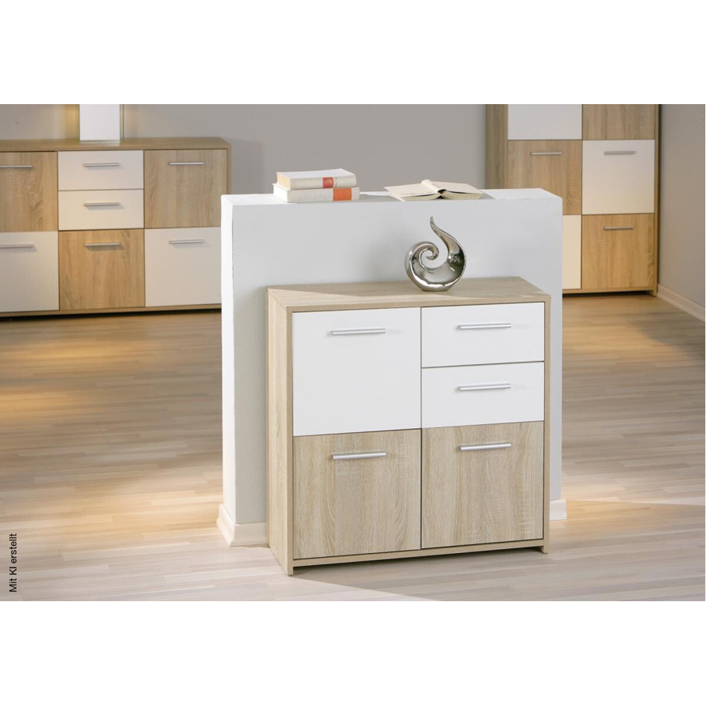 Kommode Eboli Eiche Sonoma Nachbildung weiß B/H/T: ca. 77x77x30 cm