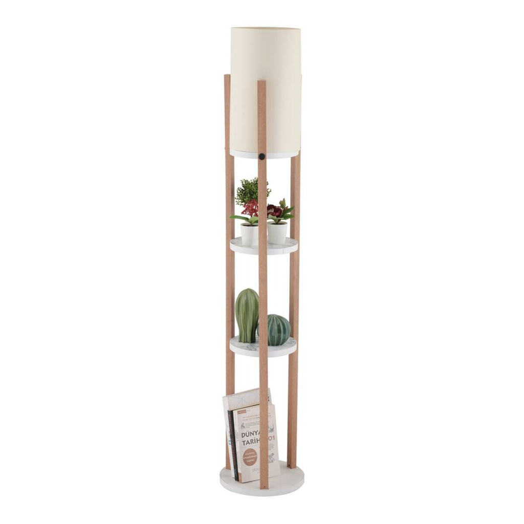Opviq Stehlampe Circle weiß natur MDF B/H/L: ca. 21x135x21 cm E27 1 Brennstellen