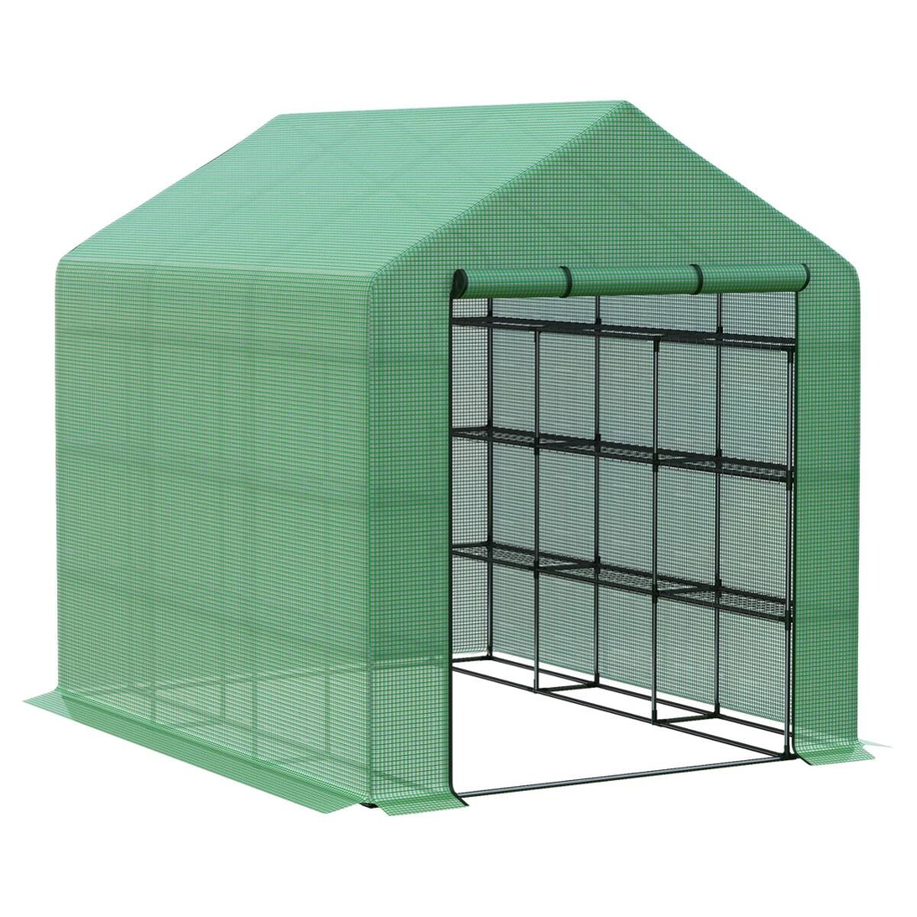 Outsunny Foliengewächshäus mit Regalböden B/H/L: ca. 180x210x244 cm