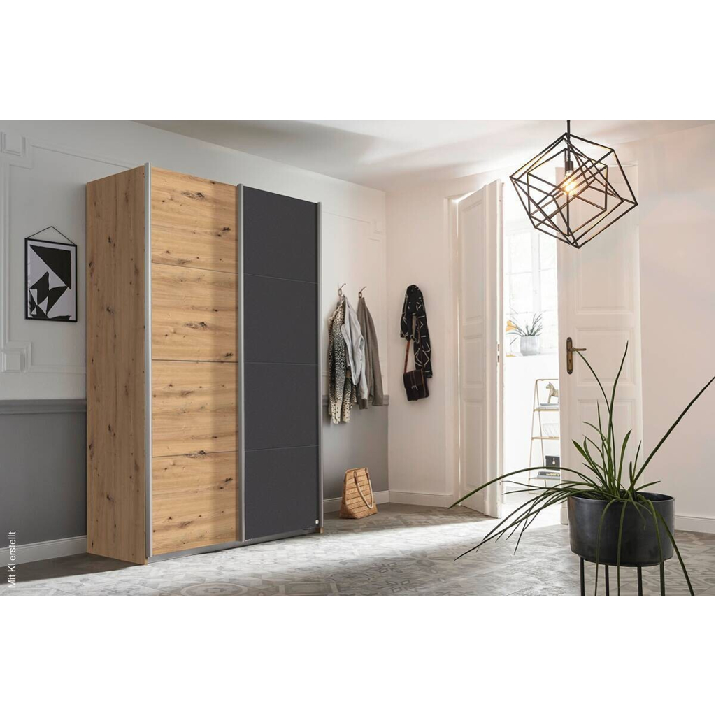 Schwebetürenschrank Quadra Eiche Artisan grau B/H/T: ca. 136x210x57 cm