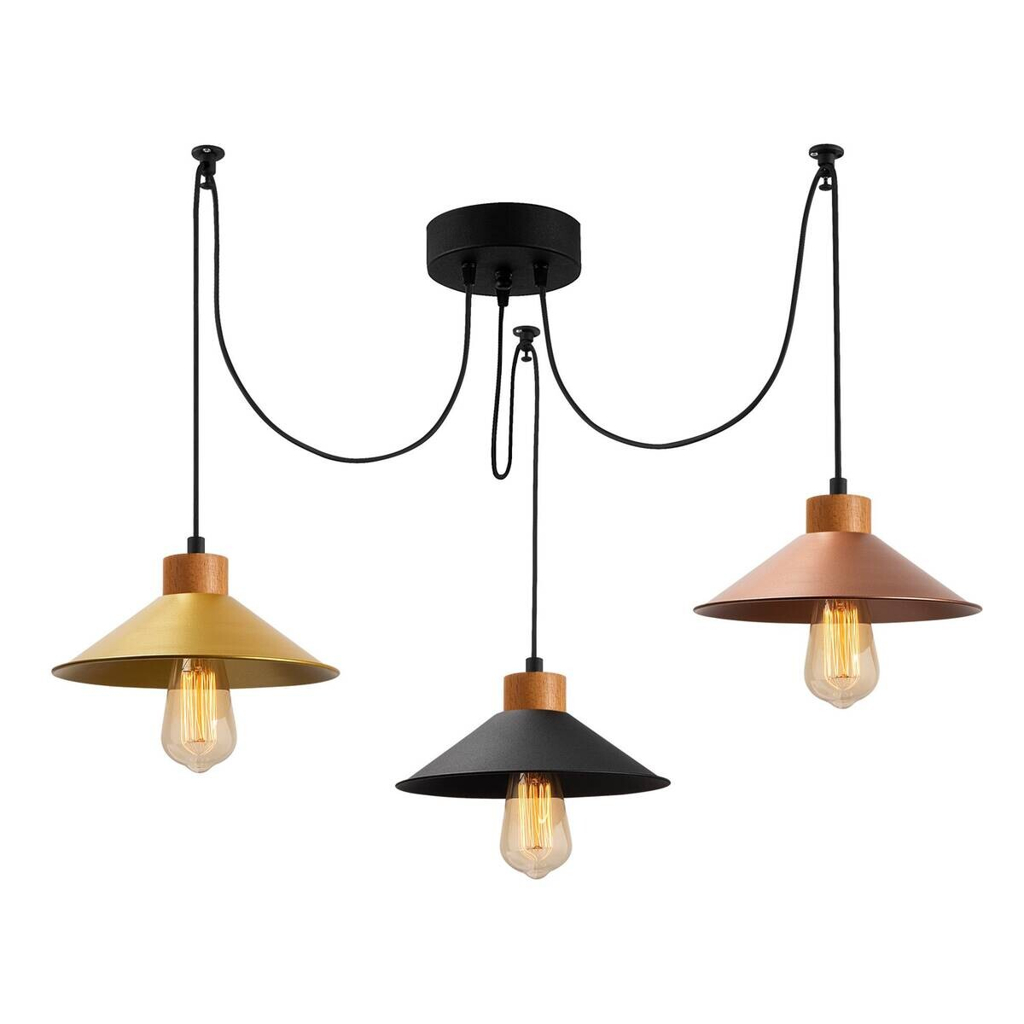 Opviq Pendelleuchte Manavgat multicolor Metall Holz B/H/T/L/D: ca. 24x100x24x114x24 cm E27 3 Brennstellen