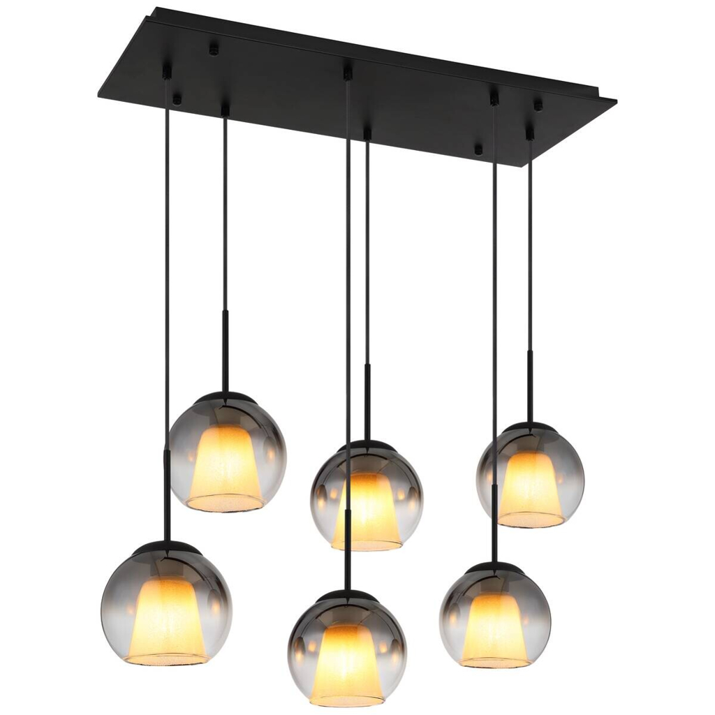 GLOBO Pendelleuchte BARRY 15749-6H Rauch schwarz Metall B/H/L: ca. 38x120x90 cm E27 6 Brennstellen