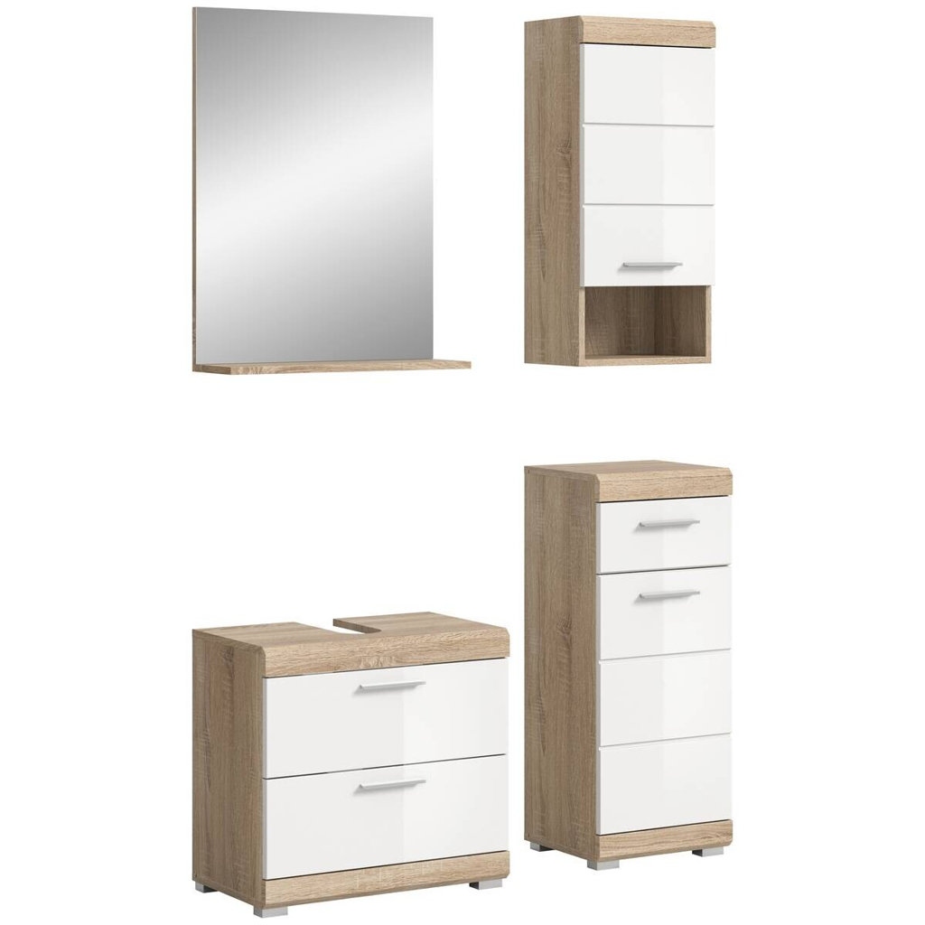 Badezimmer-Set Lambada Eiche Sonoma Nachbildung weiß Hochglanz B/H/T: ca. 112x191x37 cm