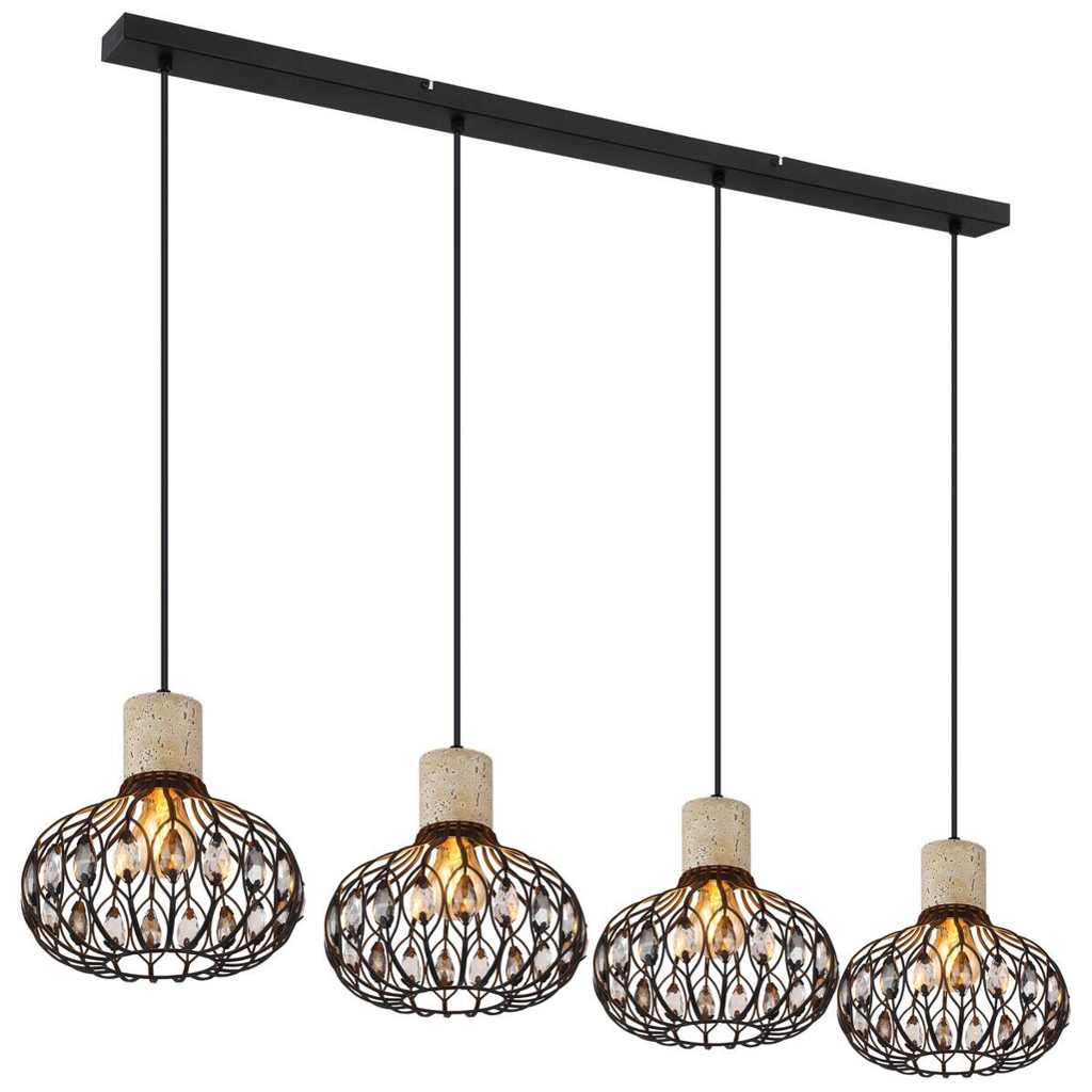 GLOBO Hängeleuchte grau Rauch mattschwarz Glas Metall B/H/L: ca. 25x150x115 cm E27 4 Brennstellen