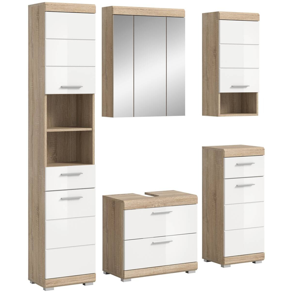 Badezimmer-Set Lambada Eiche Sonoma Nachbildung weiß Hochglanz B/H/T: ca. 164x191x37 cm