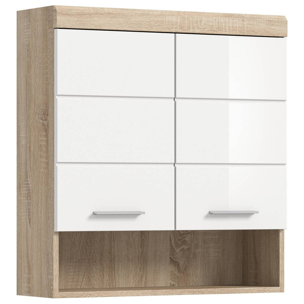 Badhängeschrank Lambada Eiche Sonoma Nachbildung weiß Hochglanz B/H/T: ca. 74x79x24 cm