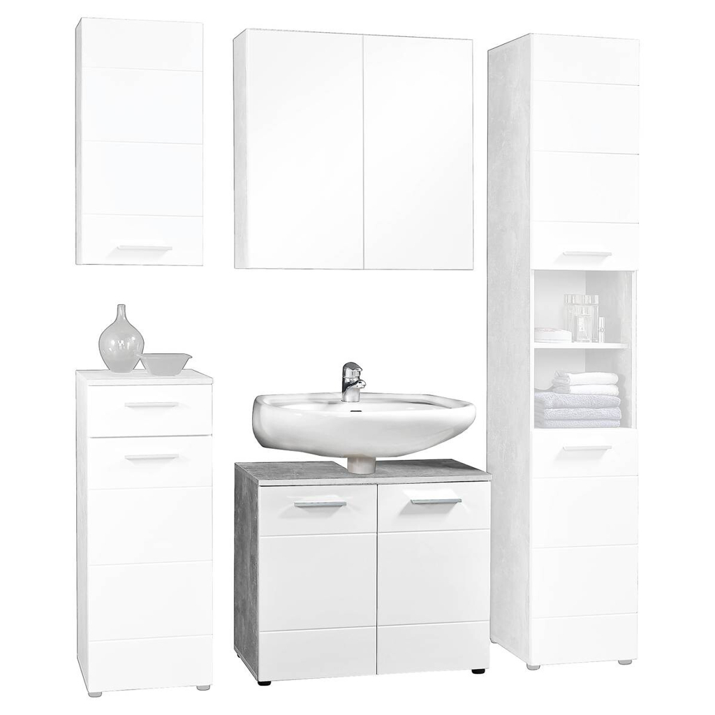 Waschbeckenunterschrank Stockholm Beton Optik weiß Hochglanz B/H/T: ca. 70x60x35 cm