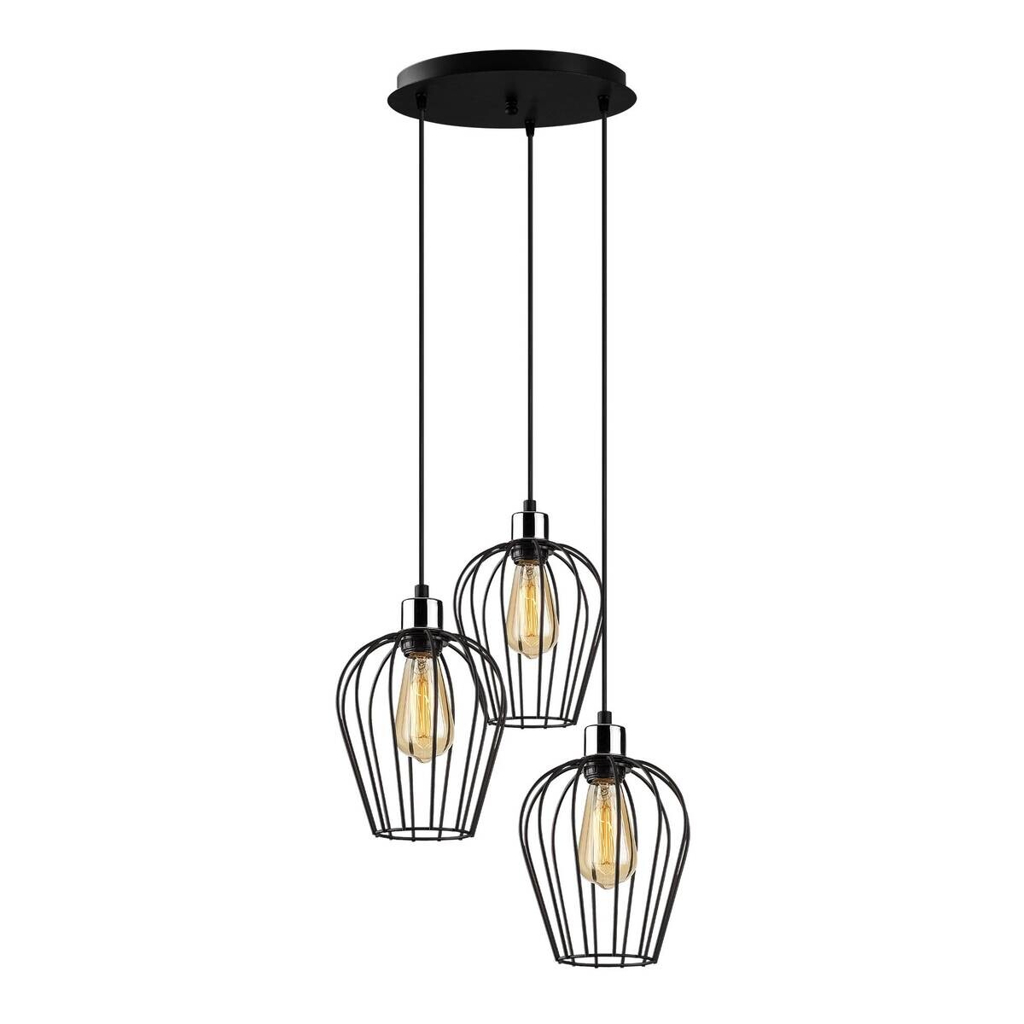 Opviq Pendelleuchte Tel-6706 schwarz B/H/T/L/D: ca. 41x115x41x41x41 cm E27 3 Brennstellen