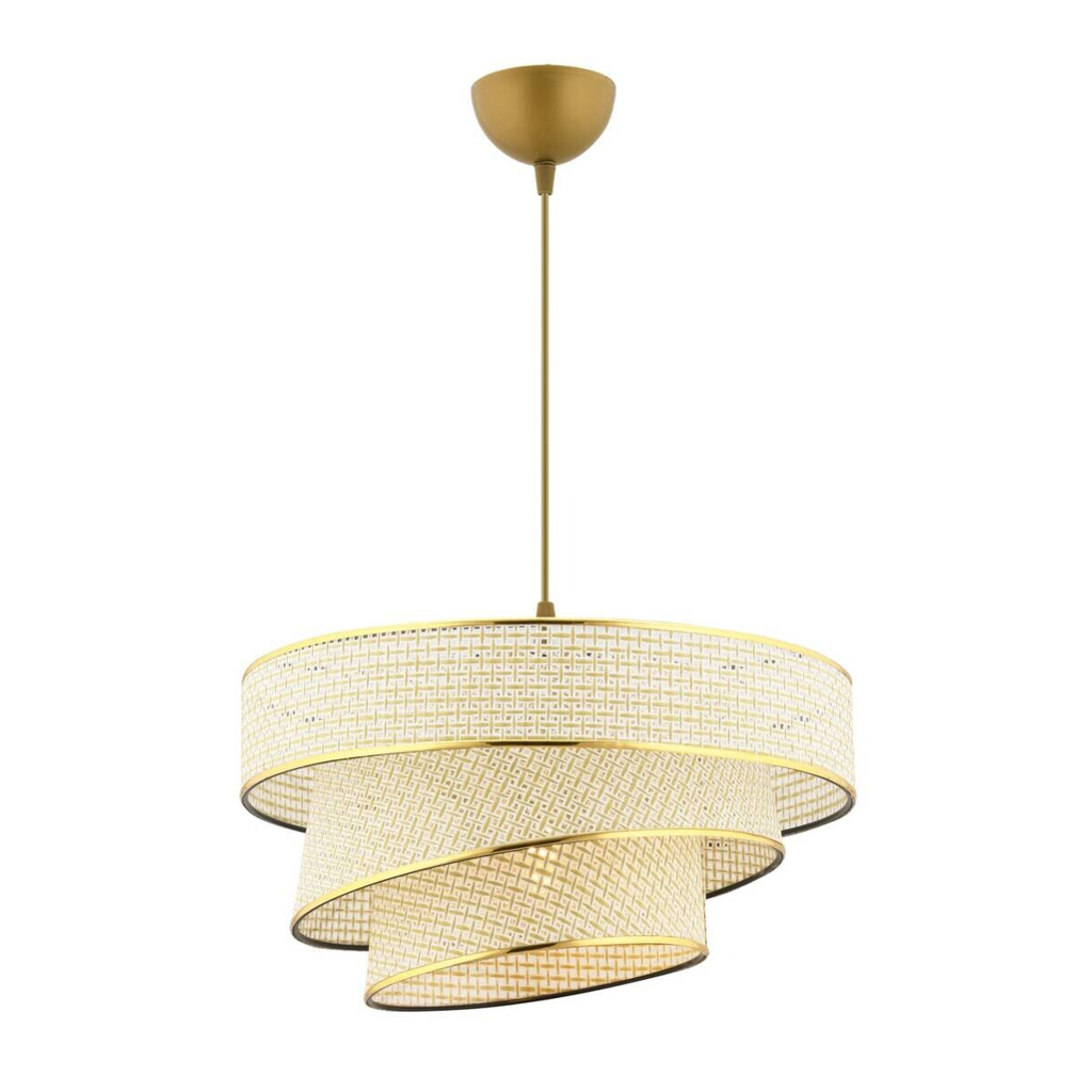 Opviq Pendelleuchte Couper gold creme Metall Baumwolle B/H/L: ca. 40x72x40 cm E27 1 Brennstellen