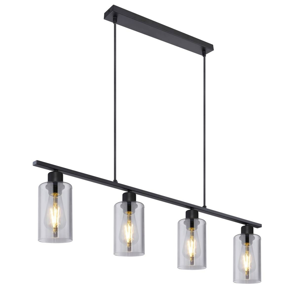GLOBO Pendelleuchte Hadera schwarz Rauch Metall Glas B/H/L: ca. 10x120x98 cm E27 4 Brennstellen