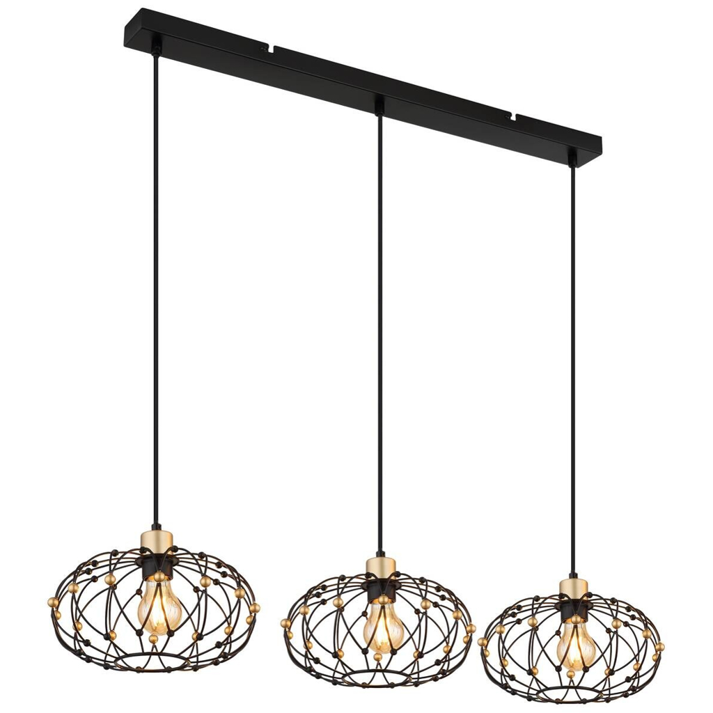 GLOBO Pendelleuchte mattschwarz Metall B/H/T/L: ca. 28x150x95x95 cm E27 3 Brennstellen