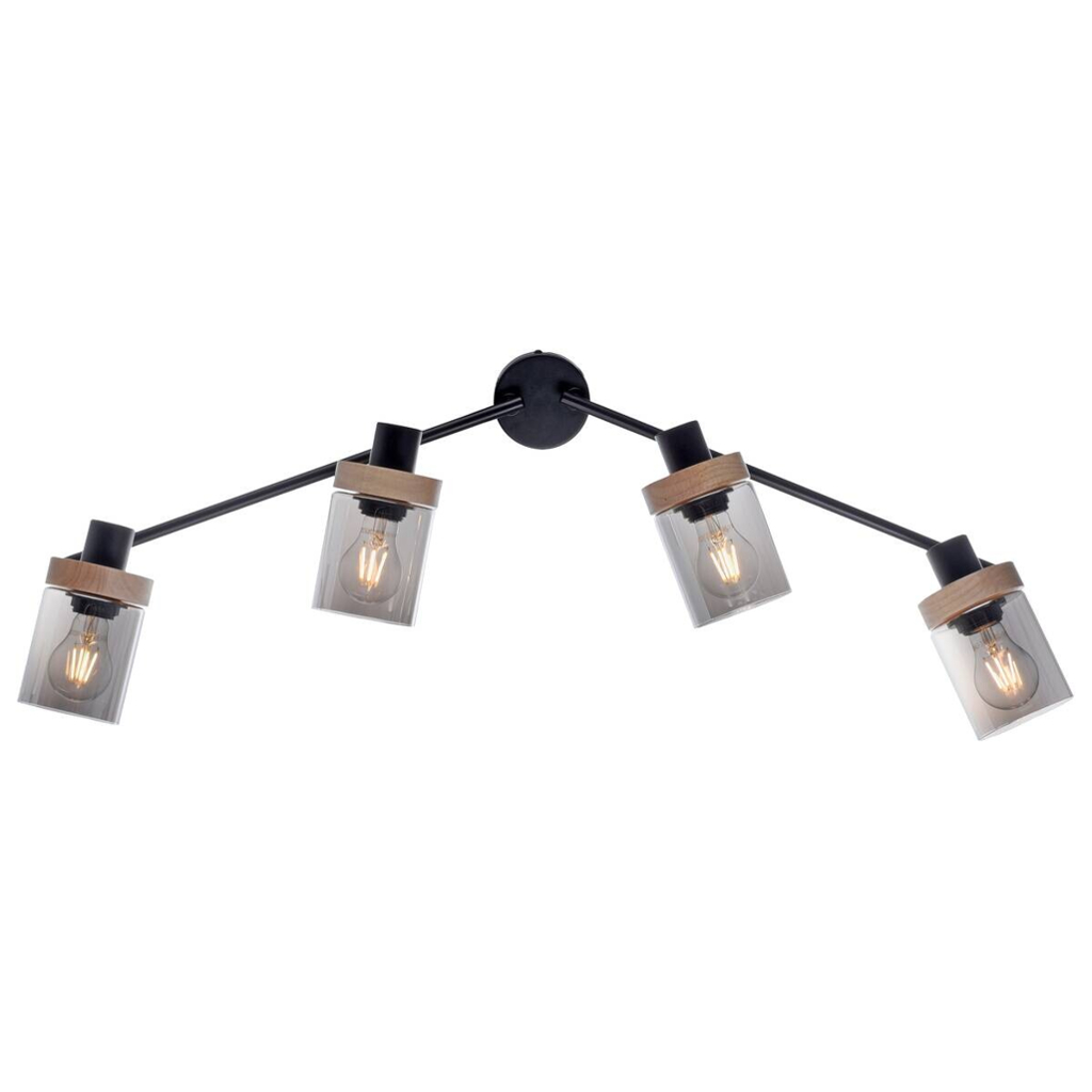 Just Light Spot Pasqual schwarz Rauch Metall Glas B/H/L: ca. 110x25x114 cm E27 4 Brennstellen