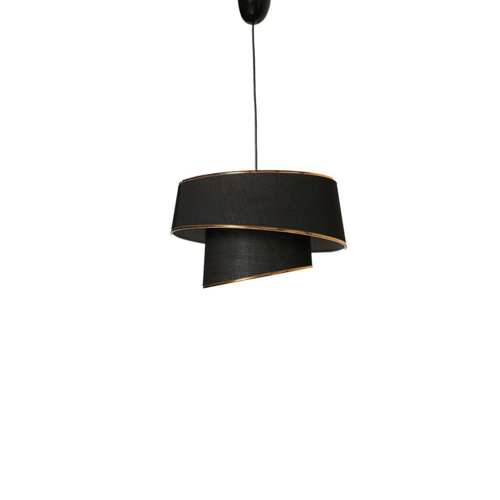 Opviq Pendelleuchte Barette gold schwarz Stoff Metall B/H/L: ca. 32x70x32 cm E27 1 Brennstellen