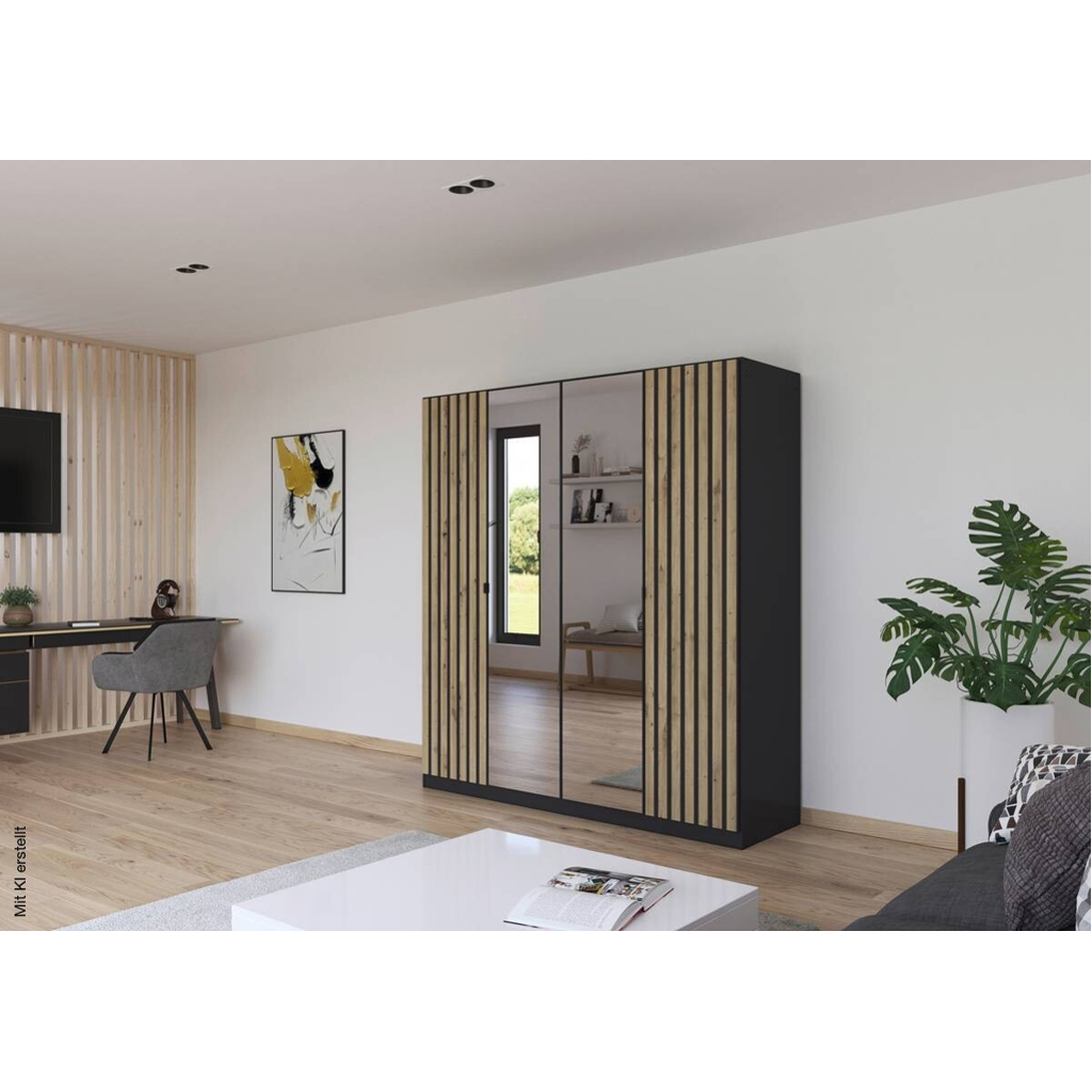 Kleiderschrank Genua grau Eiche Artisan Nachbildung B/H/T: ca. 181x197x54 cm
