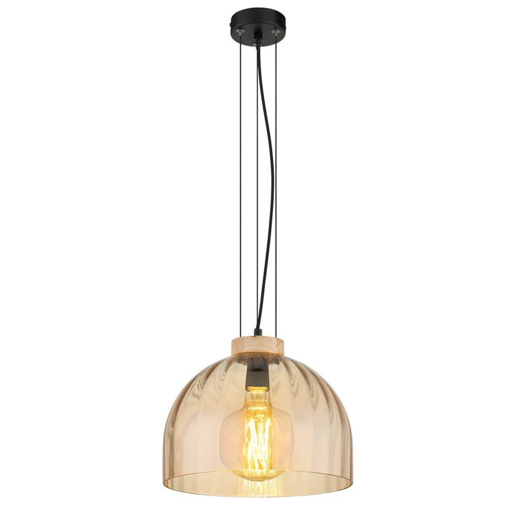 GLOBO Pendelleuchte amber schwarz Glas Metall H/D: ca. 120x30 cm E27 1 Brennstellen