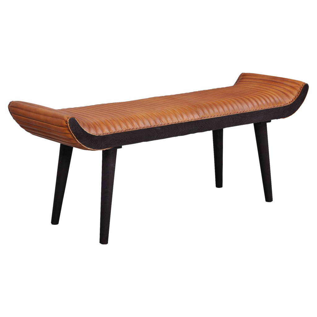 Wohnling Sitzbank braun schwarz Leder Echtholz B/H/T: ca. 125x51x38 cm