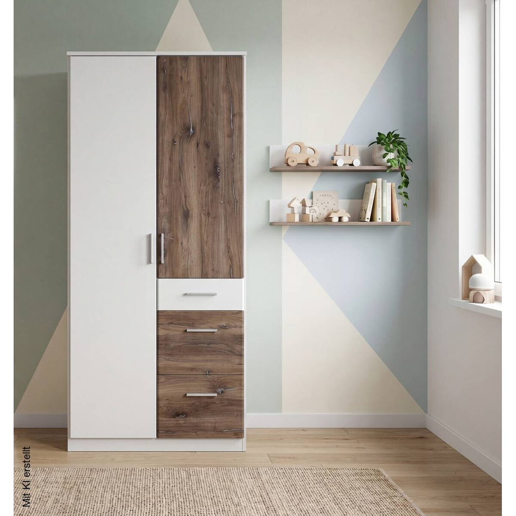 Kleiderschrank Joker weiß Eiche Flagstaff Nachbildung B/H/T: ca. 90x199x58 cm